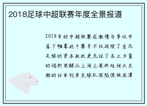 2018足球中超联赛年度全景报道